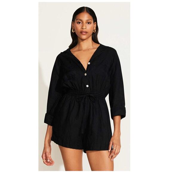 Vitamin A The Getaway Romper - Black EcoLinen Size Large - Picture 1 of 11